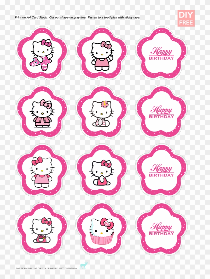 Diy Free Hello Kitty Cupcake Topper - Hello Kitty Printable Free With Hello Kitty Banner Template