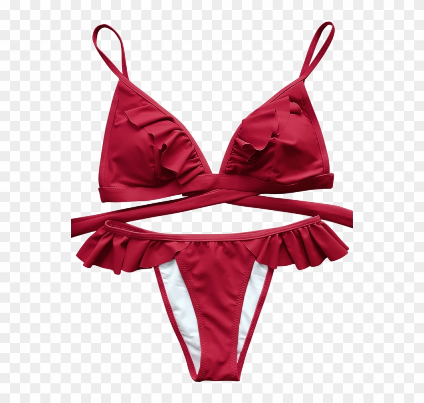 Cami Frilly High Leg Bikini - Bikini Rojo Dos Piezas, HD Png Download ...