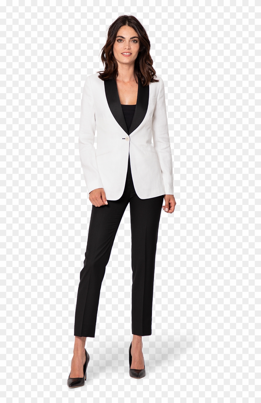 Woman White Tux With Black Lapel - Women Tuxedo, HD Png Download ...