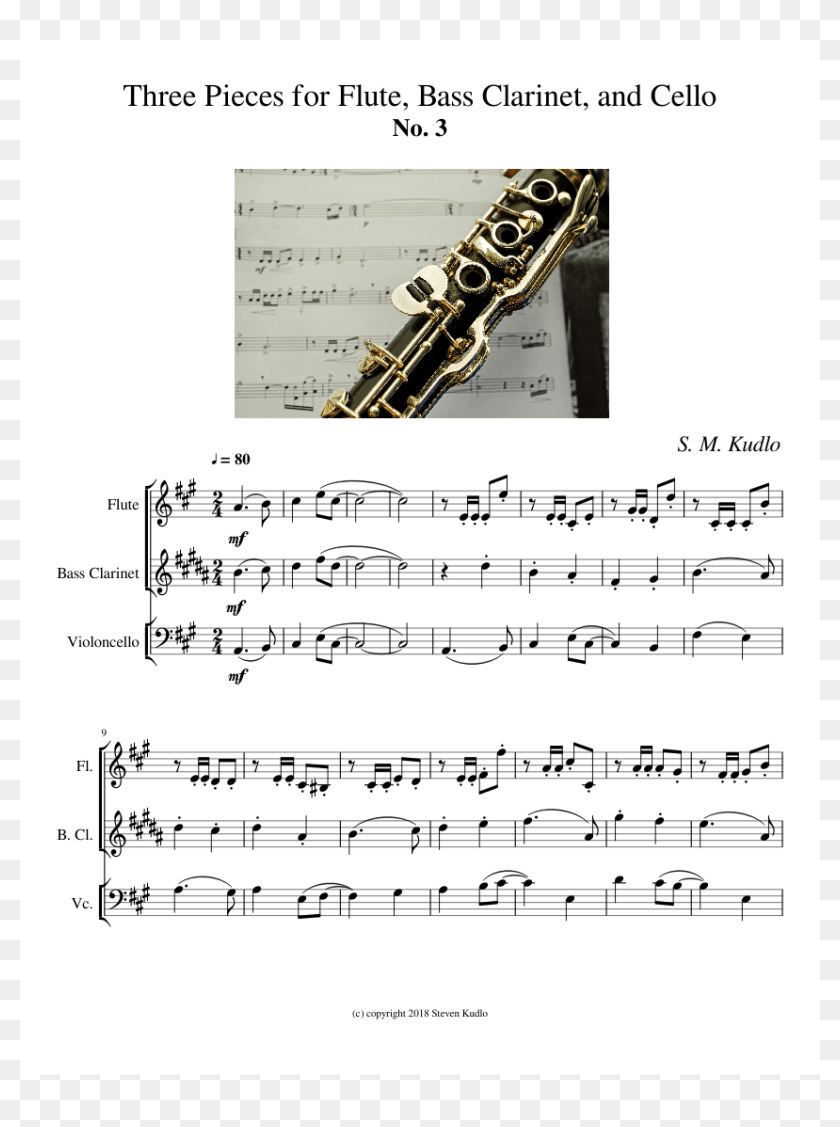 Three Pieces For Flute, Bass And Cello Sheet Music, HD Png