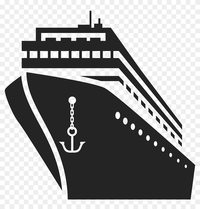 black and white cruise ship icon