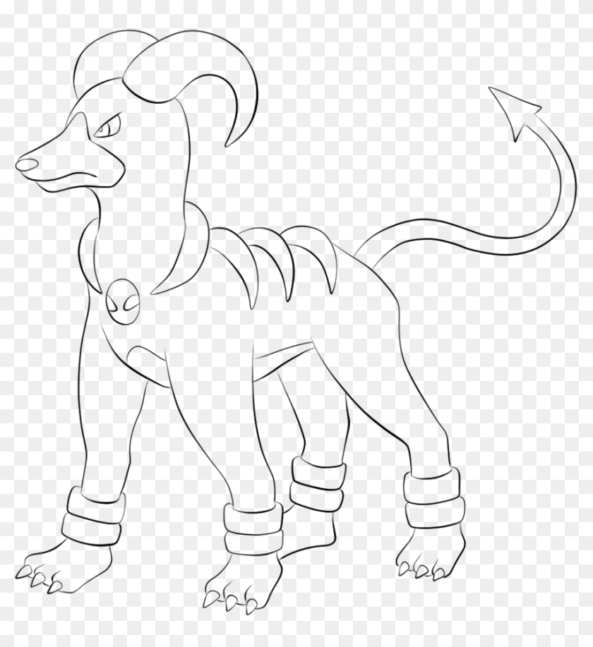 Pokemon Lineart Houndoom For Free Download - Easy Drawing Of Houndoom, HD Png Download 