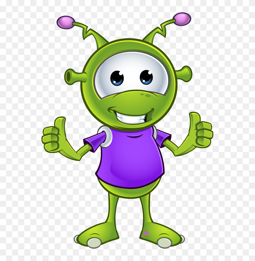 Little Green Alien Two Thumbs Up - Cute Alien Cartoon Characters, HD