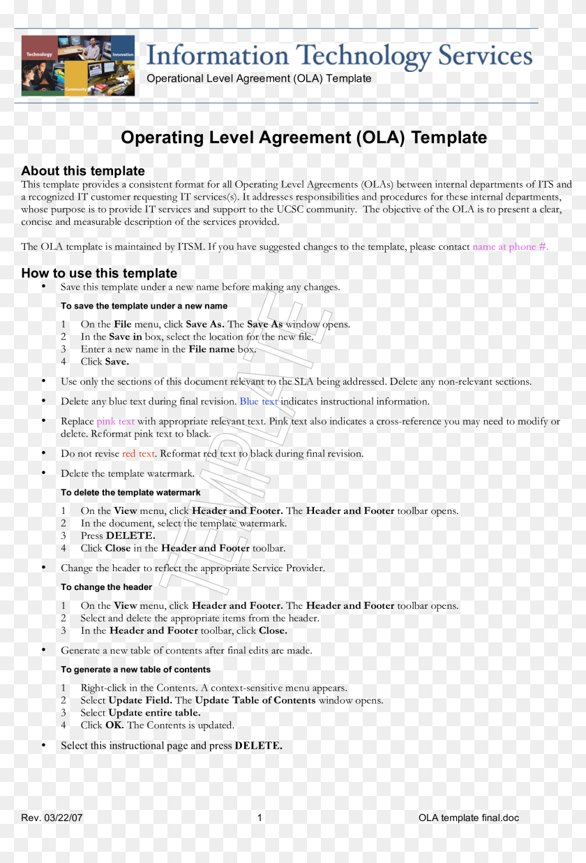 Operating Level Agreement - Service-level Agreement, HD Png For information technology service level agreement template