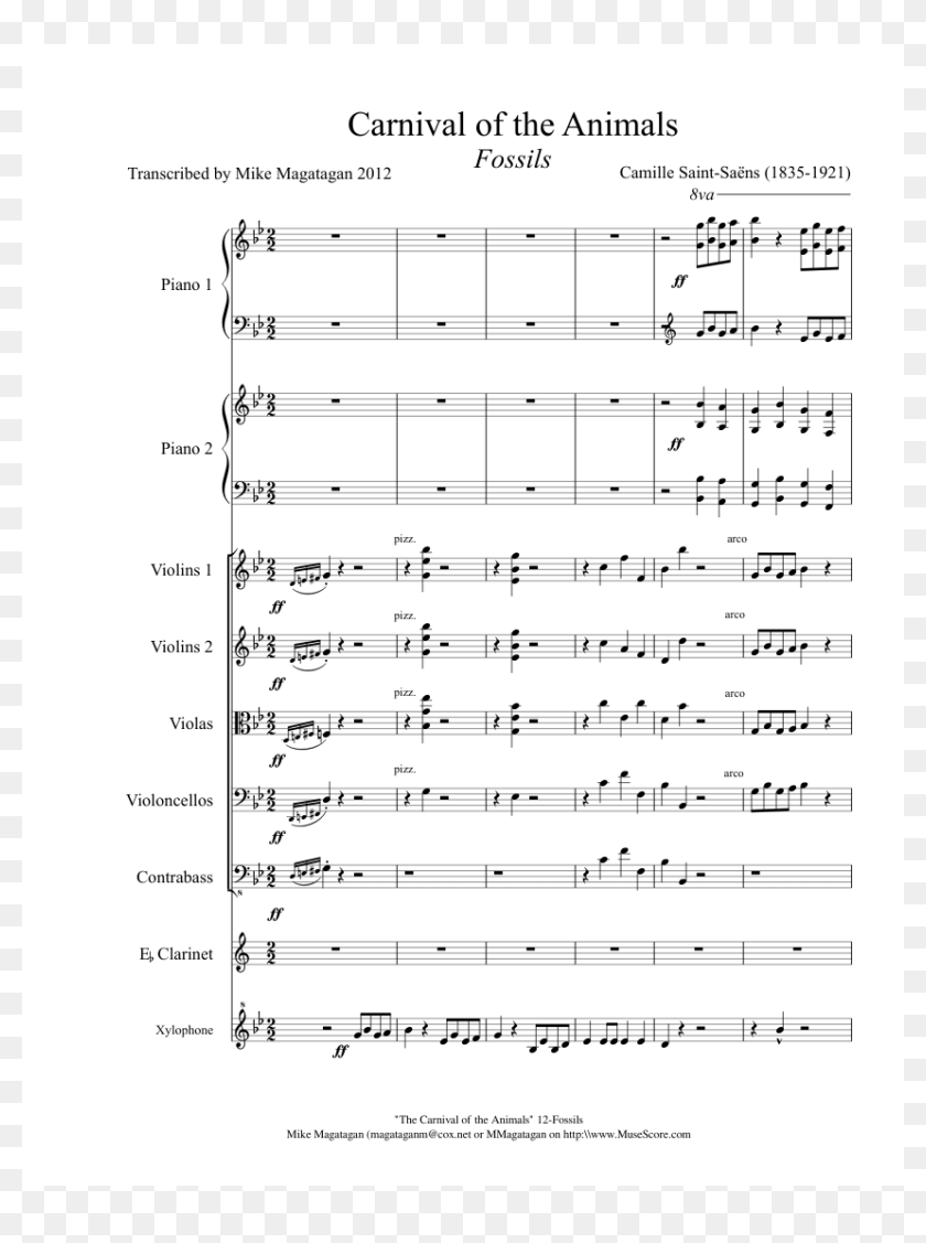 Carnival Of The Animals Fossils Sheet Music Composed Carnival Of The