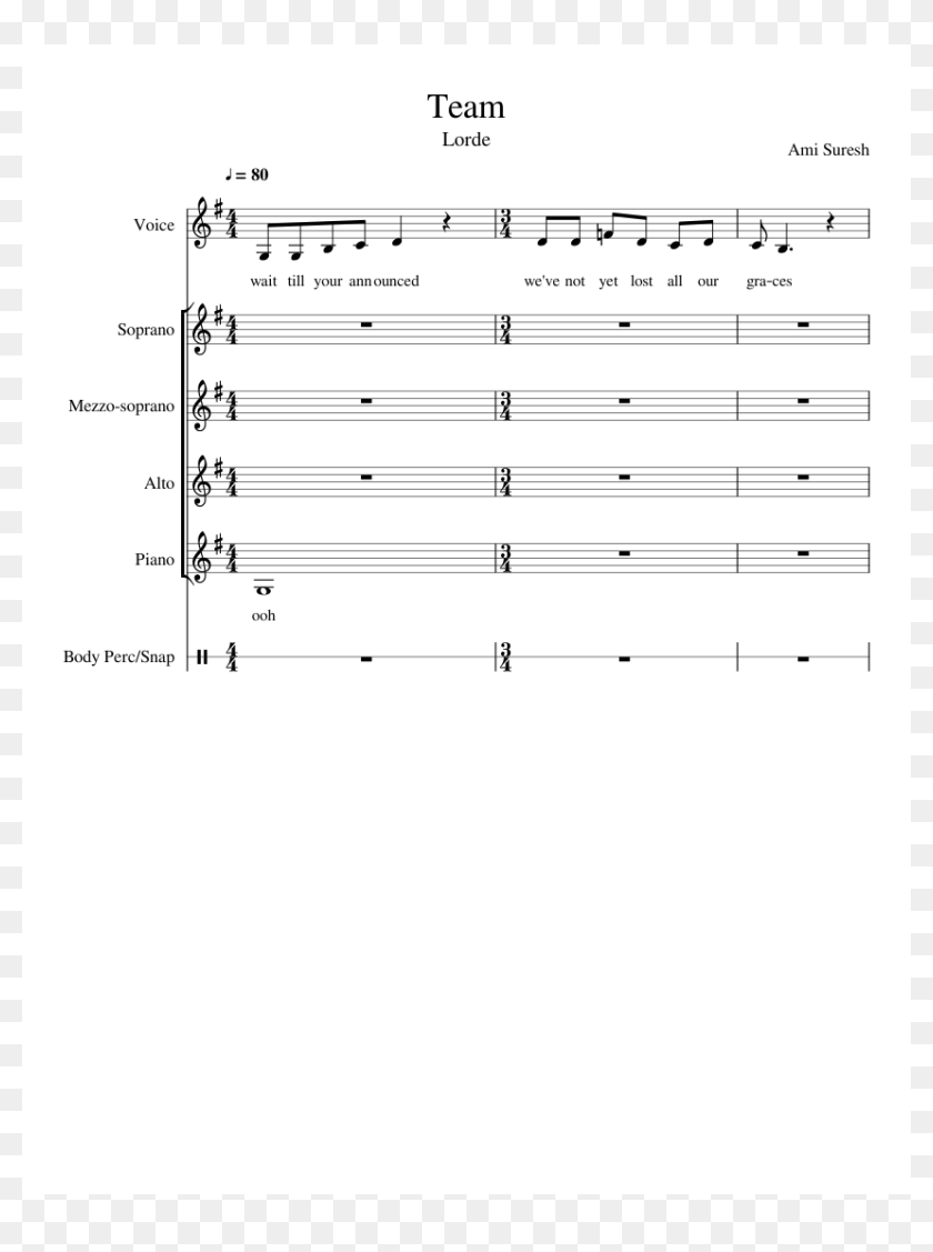 Team By Lorde Sheet Music, HD Png Download 850x1100 (5918099) PinPng