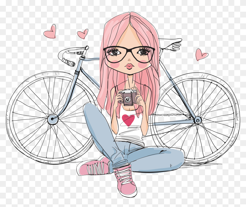 Biking Drawing Doodle Chicas Animadas En Bicicleta Hd Png