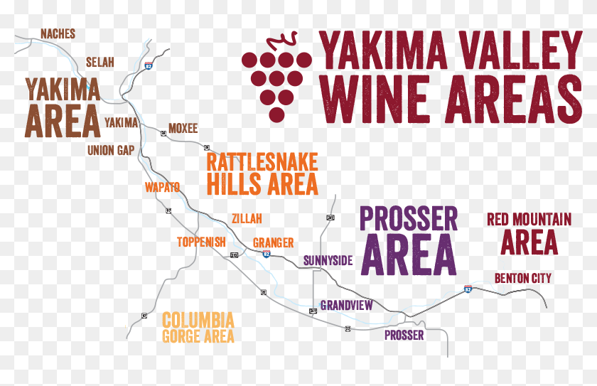 Yakima Valley Wine Tasting Areas Yakima Valley Wine Map, HD Png