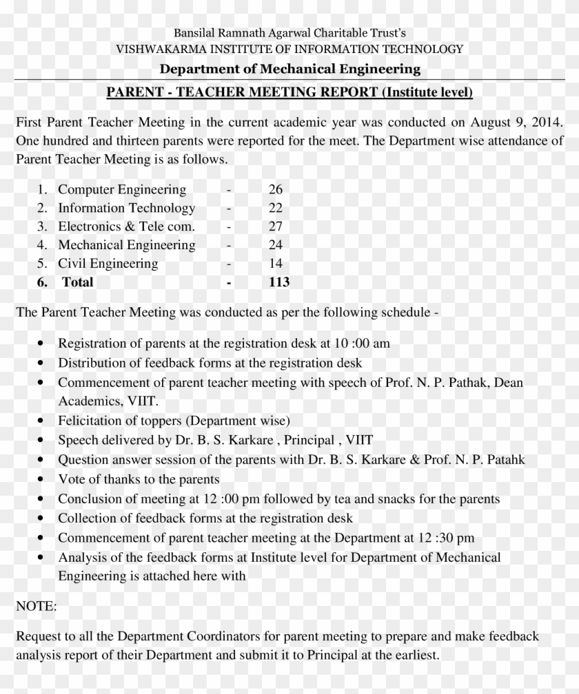 Parent Teacher Meeting Report - Report, HD Png Download - 2550x3300